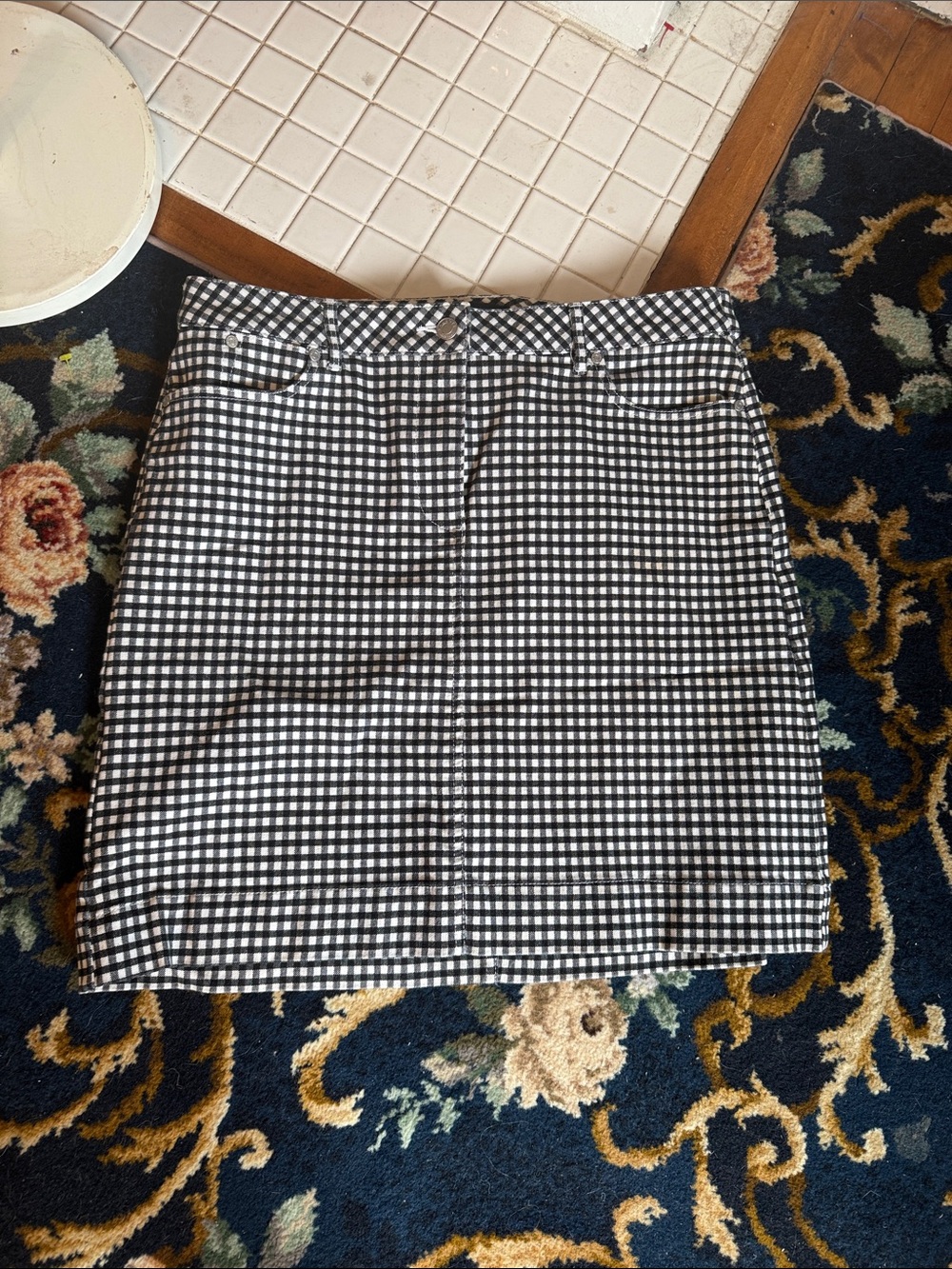 Talbots Black and White Denim Gingham Mini Skirt- worn once- excellent condition